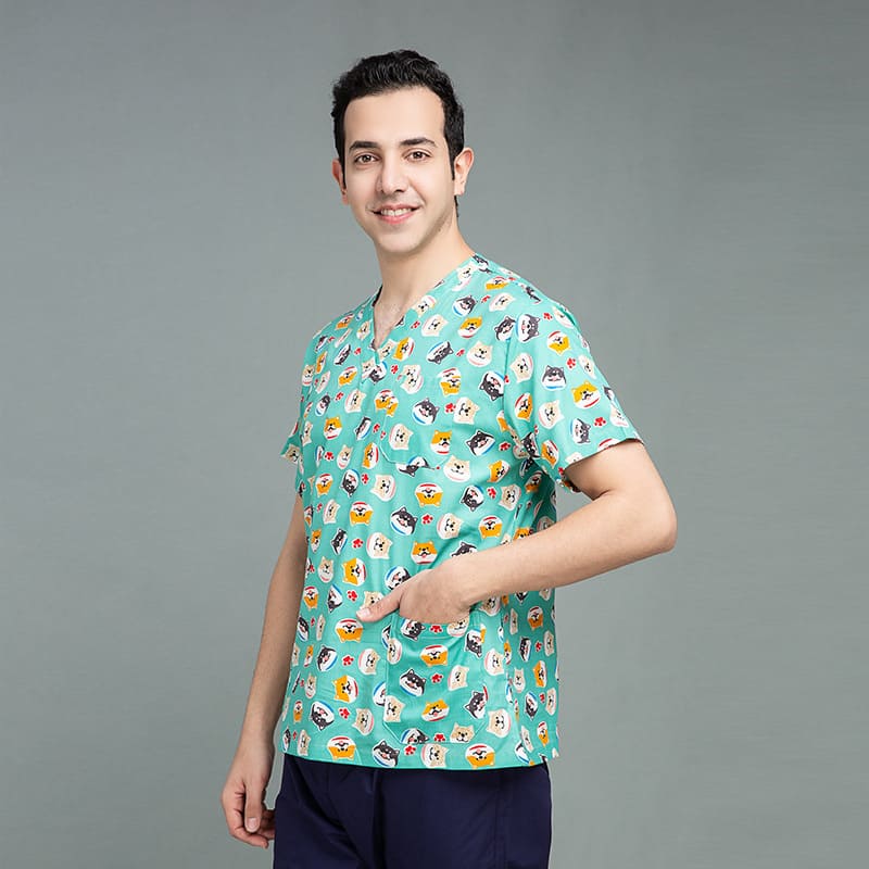 Men's Cotton Printed Animal Scrub Top - product image 3