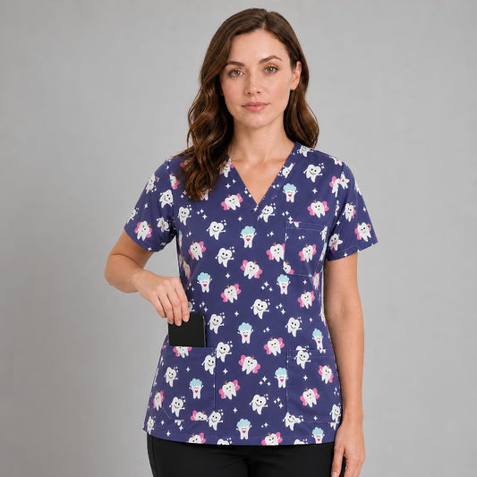 Women's Printed Dentistry Scrub Top