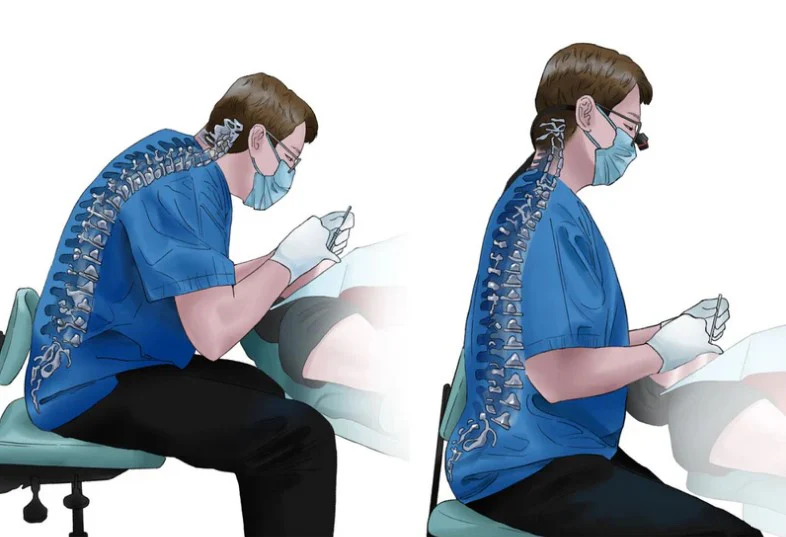 Comparison of bent and upright working posture during a dental procedure
